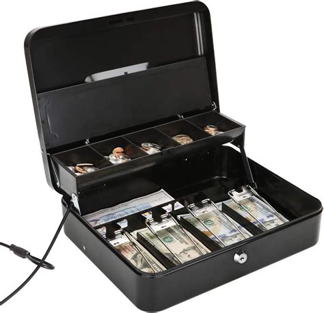 Jssmst Locking Large Metal Cash Box with Money Tray, Lock 